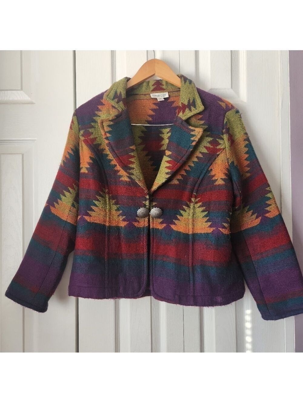 Coldwater Creek Vibrant Southwestern Blazer PS Vintage Tapestry Orange Purple
